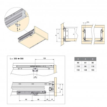 Mecanismo de Cierre suave para cajón Ultrabox  L 350 - 500 mm