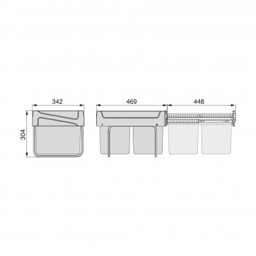 Contenedores de reciclaje para cocina, 2 x 15 L, fijación inferior y extracción manual.