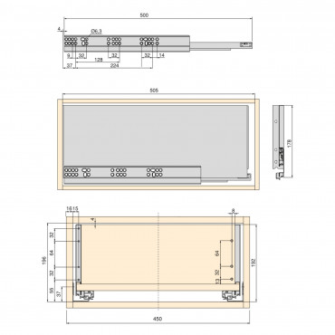 Kit de cajón para cocina o baño Vertex de altura 178 mm con tableros incluidos