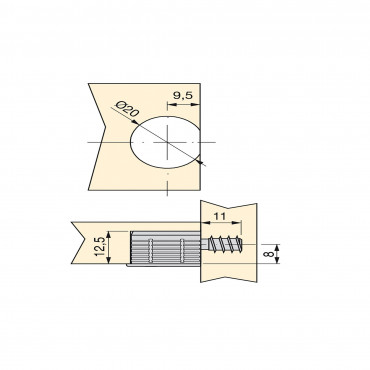 Kit cazoleta de unión Fix  D. 20 x 12,5 mm y pernos D. 6 mm