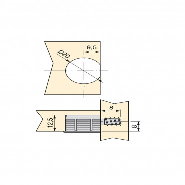 Kit cazoleta de unión Fix  D. 20 x 12,5 mm y pernos D. 6 mm