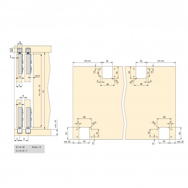 Sistema Flow en formato kit para un armario de 2 puertas correderas de madera apoyadas con cierre suave